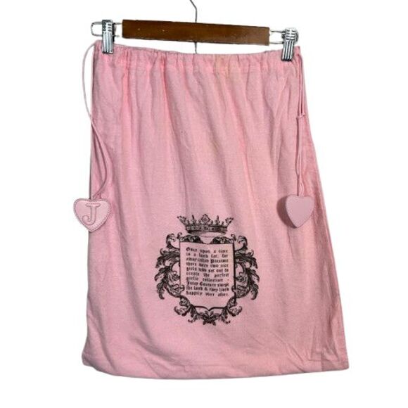 VTG Y2K Pink Juicy Couture Draw String Storage Dust Bag Leather Hearts 18 x 22 - Picture 1 of 7